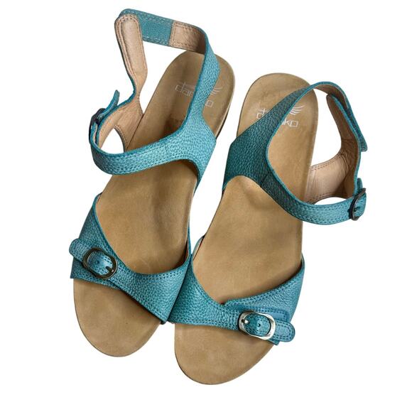 DANSKO Women's Size 39 US 8 Tricia Milled Burnished Strappy Sandal Clog Lagoon - Picture 1 of 12